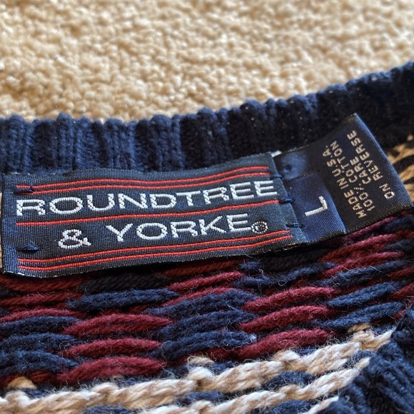 Roundtree 3D Heavy Cotton Textured L/S Crew Neck Sweater Navy Red Cream Green L - Picture 3 of 11